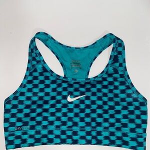 Nike Blue Sports Bra with Racerback Design and Moisture-Wicking Fabric